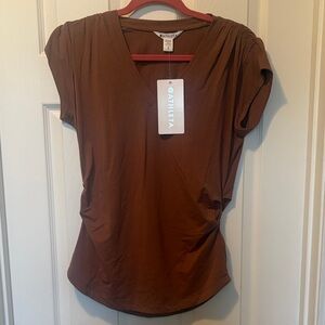 Athleta Short Sleeve V-Neck Top in Deep Brown